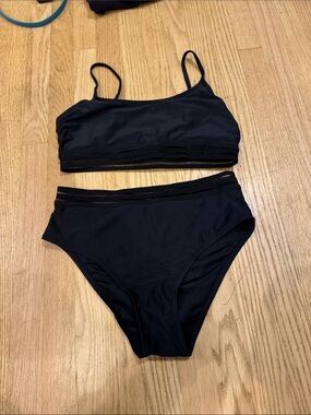 Black Two-Piece Bikini Set - High Waist Top